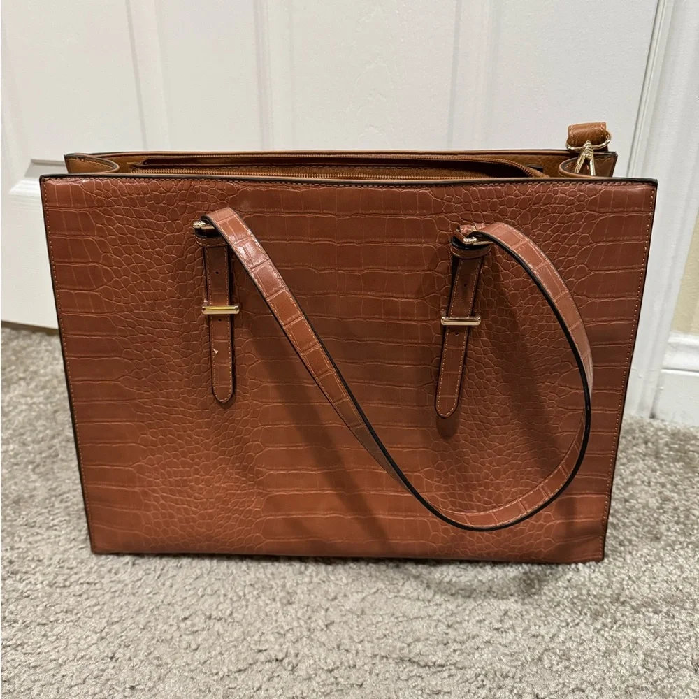 Brown Crocodile-Embossed Women's Laptop Bag